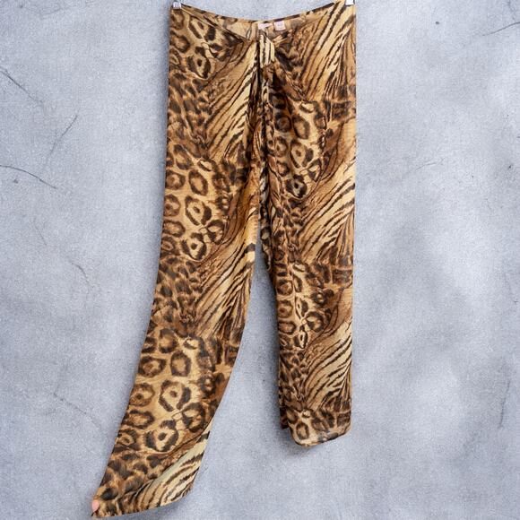 Victoria’s Secret Y2K Animal Print Sheer Tie Front Wide Leg Lounge Pants Size M - Picture 2 of 8